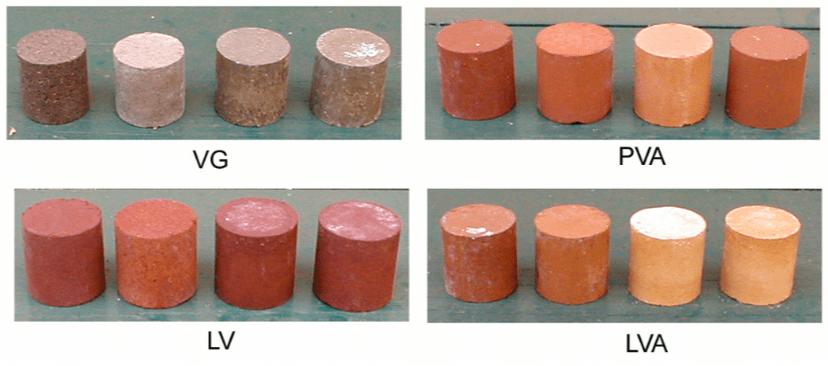 Figura 1
Mini CBR moldados para os ensaiso de retração e expansão com os quatro tipos de solos e quatro diferentes percentuais de cal.